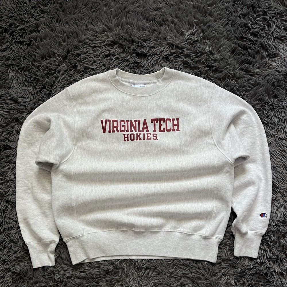 Virginia Tech Hokies Grey Champion Crewneck Pullover Men's Size M  