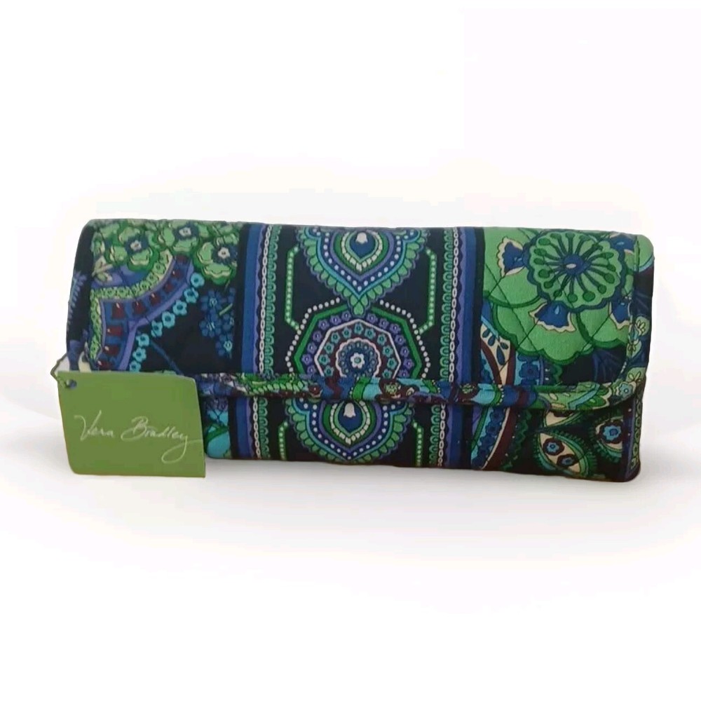 VERA BRADLEY Sleek Trifold Wallet With  Strap - Blue Rhapsody - NEW With Tags