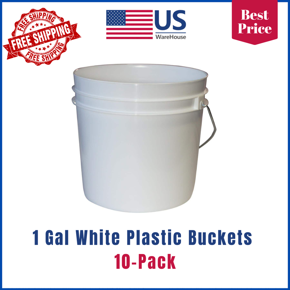 10-Pack 1 Gallon White Plastic Buckets with Handles