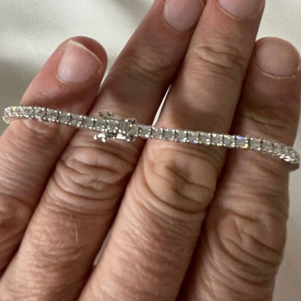 3mm Round Cut Certified Moissanite Tennis Bracelet in Sterling Silver
