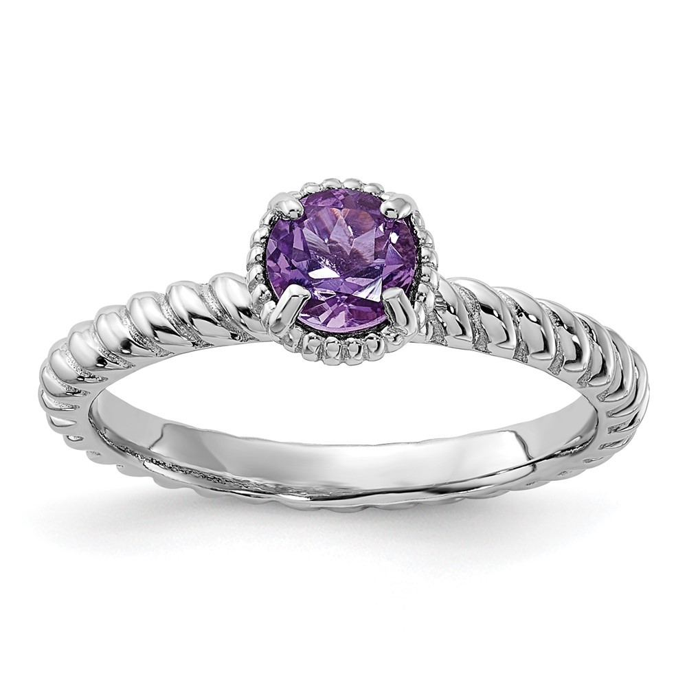 925 Sterling Silver Stackable Expressions Amethyst Ring Size 5