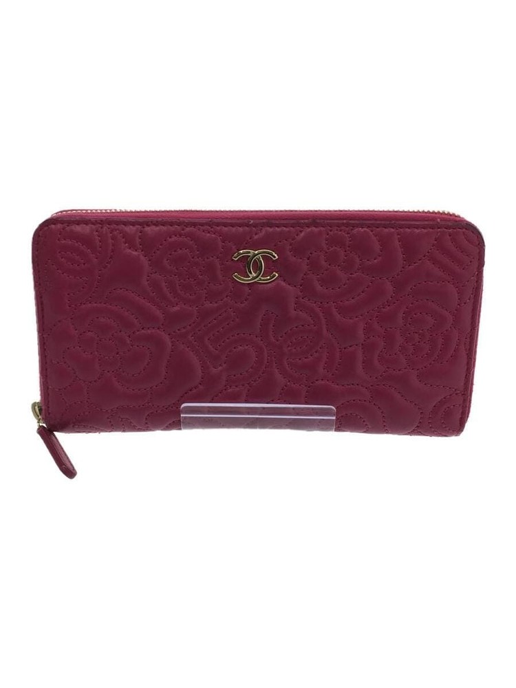 CHANEL Camellia Embossed Pink Lambskin Zip Around Long Wallet Pre-Owned