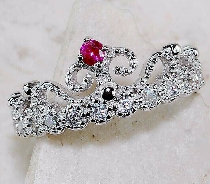 1CT Ruby & Topaz Sterling Silver Tiara Ring Size 8