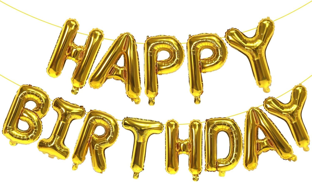 Gold Happy Birthday Balloons Banner, 16 Inch Mylar Foil Letters Balloon Sign for