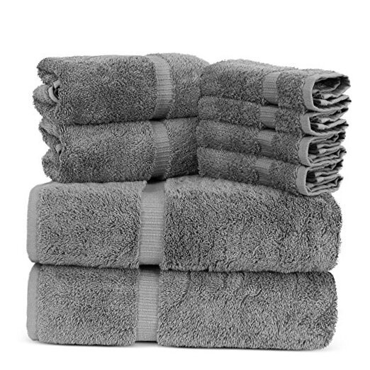 Premium Gray Turkish Cotton Towel Set - 8-Piece Super Soft & Absorbent