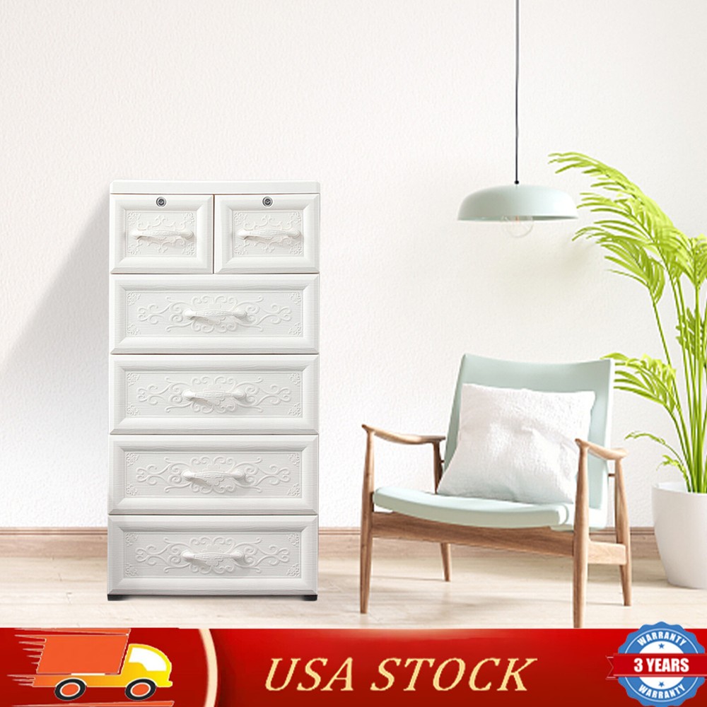 White 5 Layers Storage Cabinets 6 Drawer Moveable Cabinet Storage Organizer