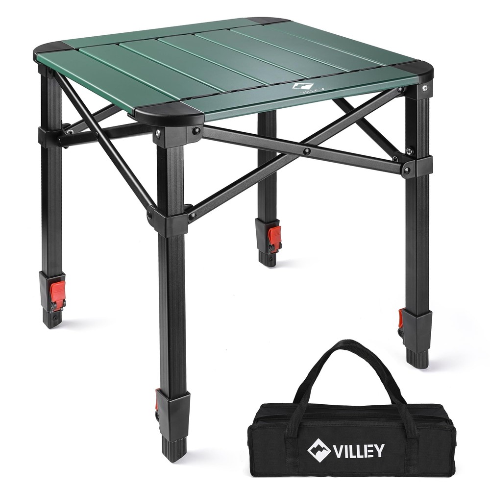 Folding Camping Square Table with Carry Bag, Lightweight Aluminum Adjustable ...