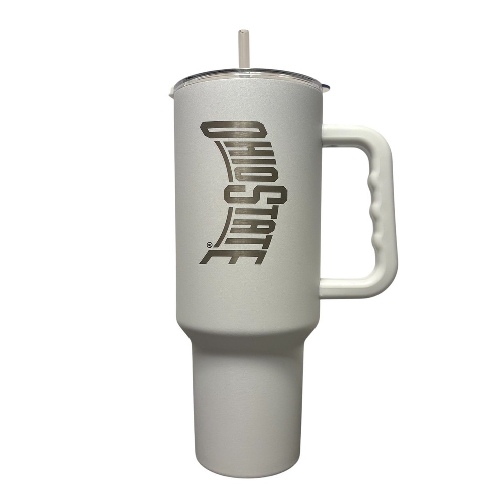 Ohio State Tumblers 40 Oz. Copper Lined Etched Logo Insulated Handle Straw White