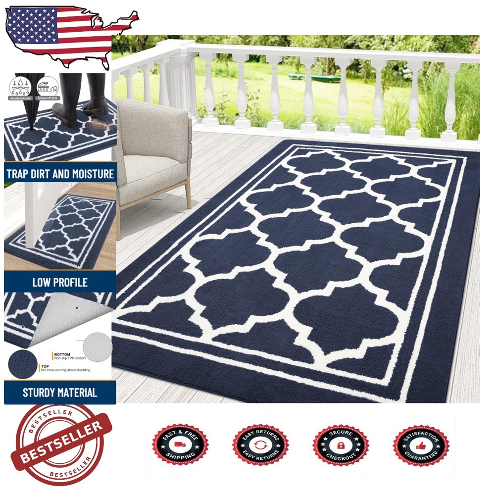 Durable Navy Blue Indoor Doormat - 71x47 Portable, Washable, Non-Slip Design