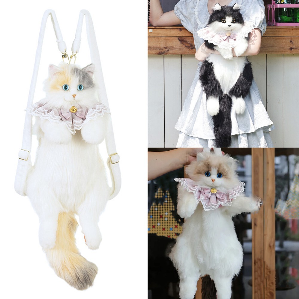 Simulated Stuffed Cat Backpack Realistic Animal Stuffed Bag Plush Backpack Toy