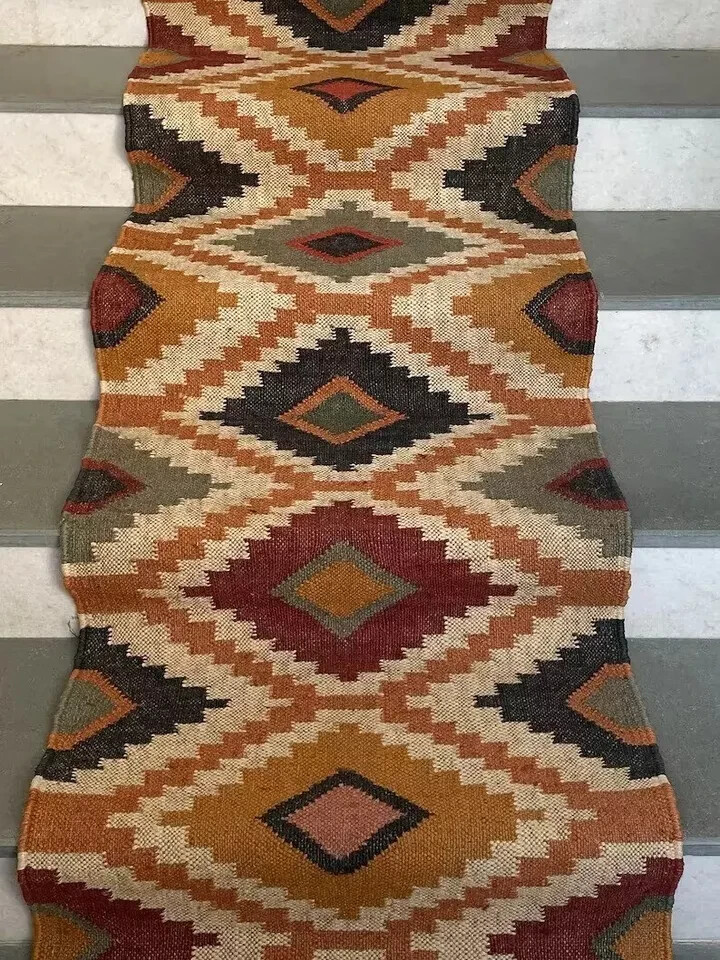 Vintage Kilim Rug aztec kilim Runner Wool Jute Rug Southwestern Stair kilim rug
