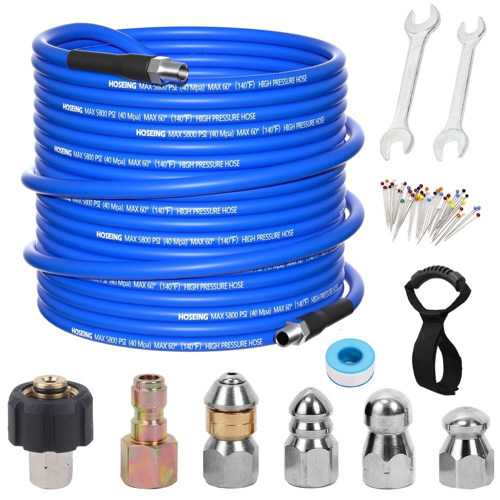 50FT Sewer Jetter Kit for Pressure Washer, 5800 PSI Water Jet Drain Cleaner H...