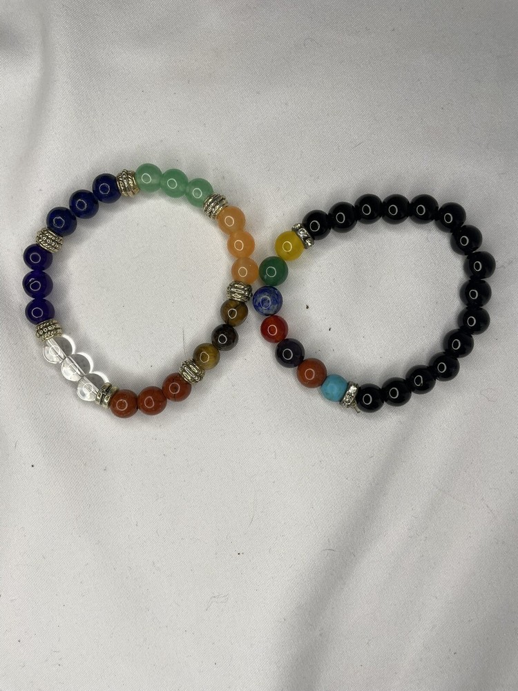 Set of 2 Chakra Bracelets – Natural Gemstone Beaded Healing Energy Yoga Jewelry