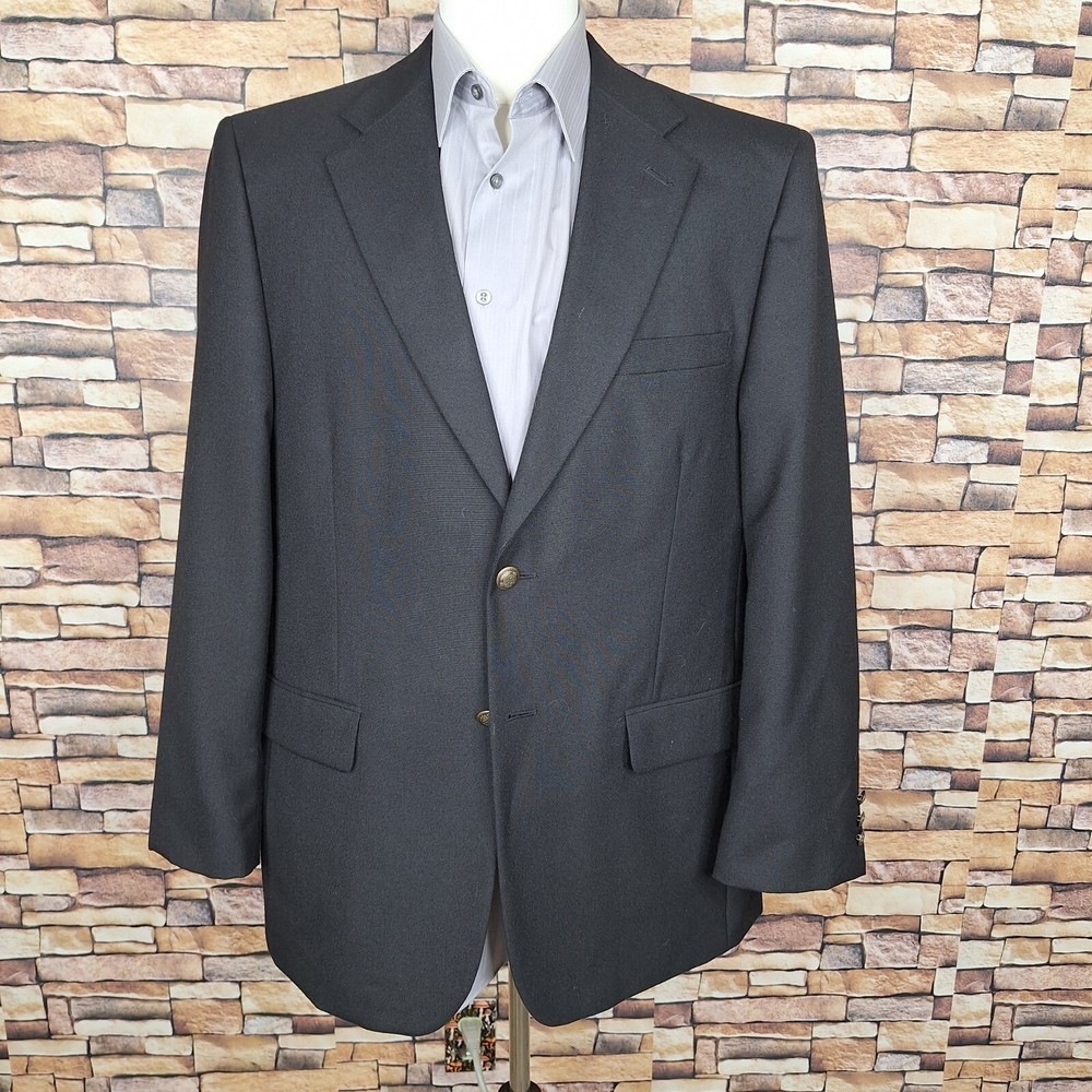 Burt Pullitzer Mens 42R Black Blazer with Brass Buttons & Single Vent