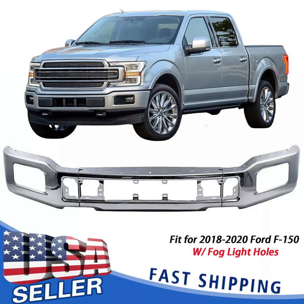 Chrome Front Bumper Face Bar for 2018 2019 2020 Ford F-150 Brand New W/ Fog Hole