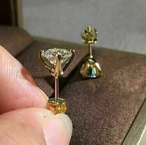 2.80Ct Round Lab-Grown Diamond Stud Earrings in 14K Yellow Gold