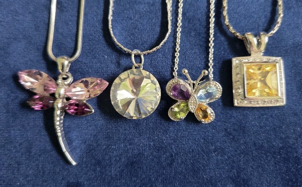 Vintage Now Fine Chain Crystal Pendant Necklace Lot Butterfly Dragonfly EXCELENT