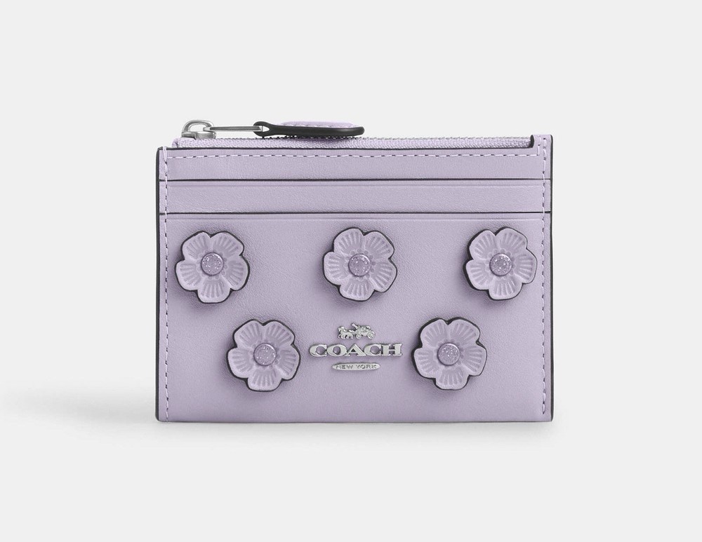 COACH Mini Skinny ID Case Floral Applique New Cat65 Lilac