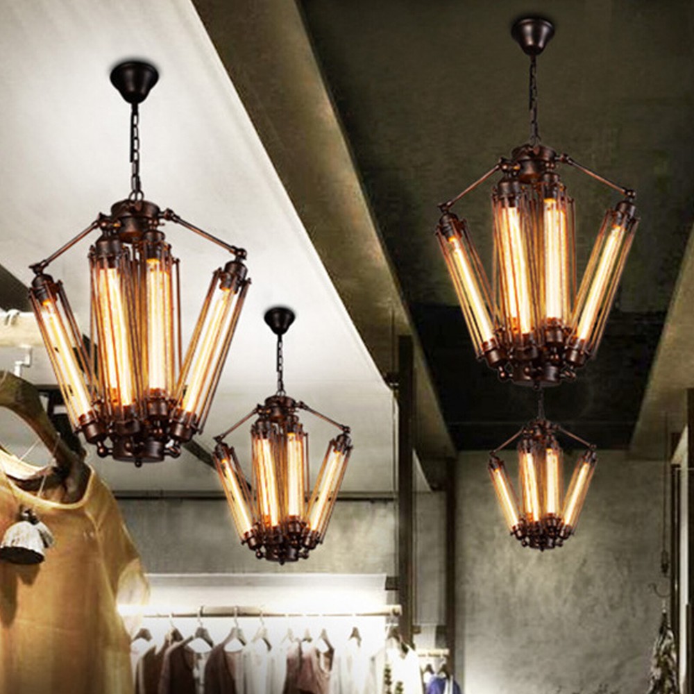 Vintage Industrial Chandelier Steampunk Cage Pendant Light Loft Ceiling Lamp LED