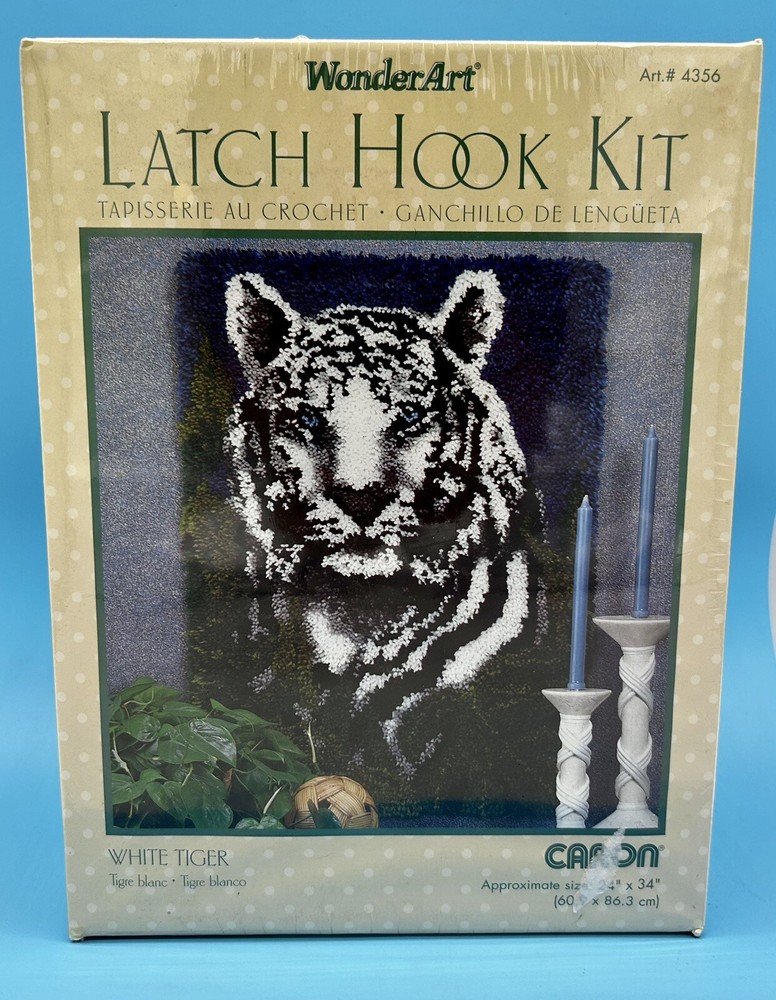 WonderArt Caron White Tiger Complete Latch Hook Crochet Kit #4356 NIB Sealed