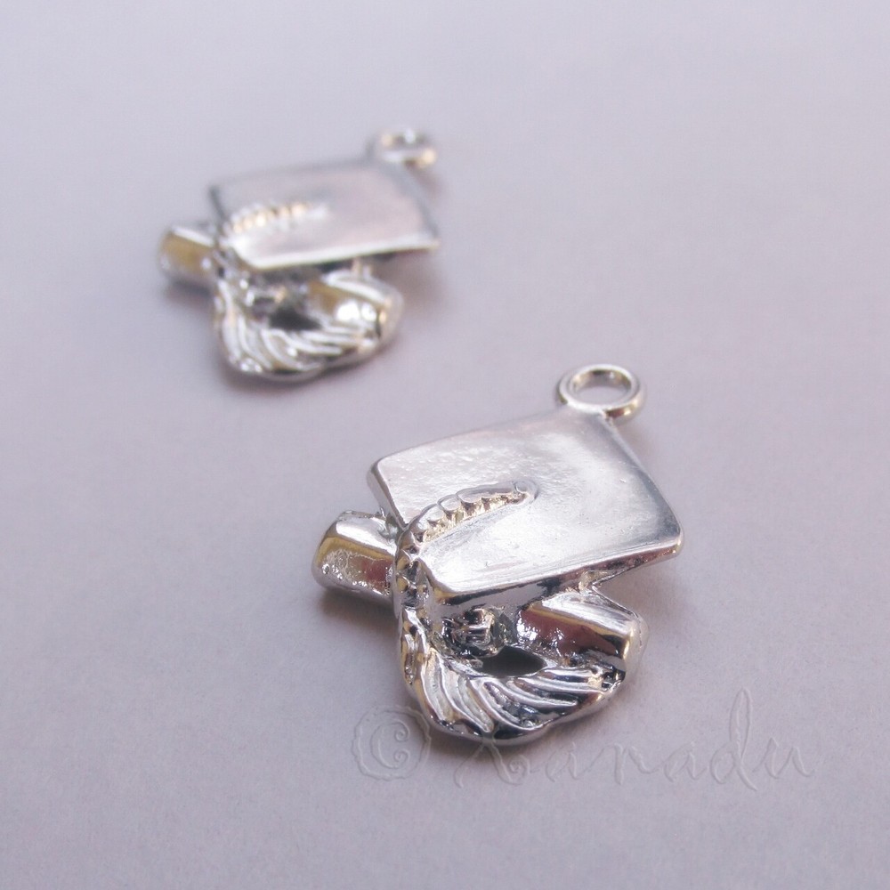 Graduation Cap Charms 20mm Silver Plated Mortar Boards C5682 - 10, 20 Or 50PCs