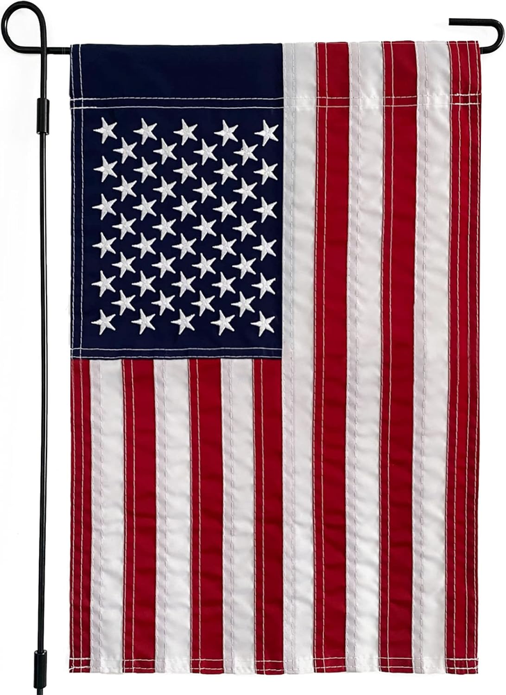 Patriotic Embroidered American Flag Garden Flag 12x18 Inches Outdoor Decor