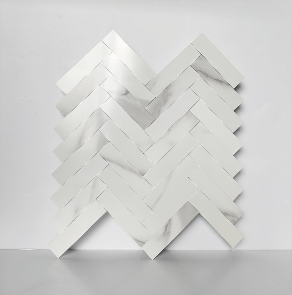 Luxury 10pack Herringbone Peel and Stick Backsplash,White Marble Stick On Wal...