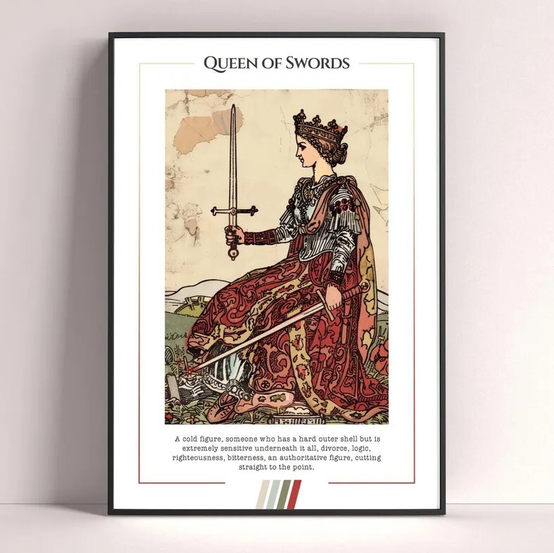 Queen of Swords Tarot Card Art Print and Digital Download
