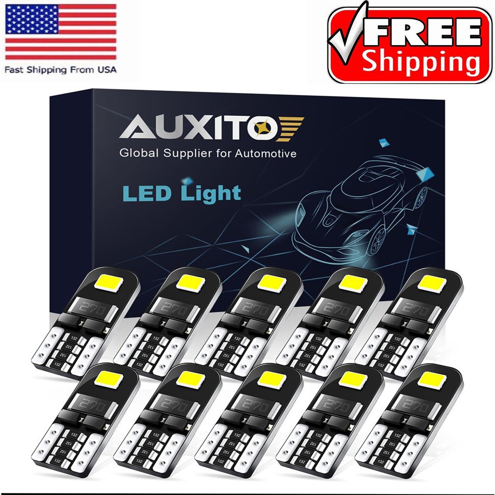 10PCS Canbus LED License Plate Wedge Bulbs Light Lamps 6000K Xenon White 168 T10