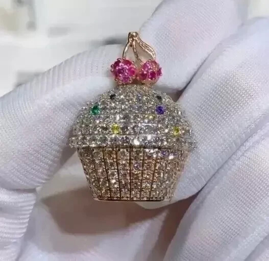 2.90Ct Round Moissanite Cupcake Pendant in 14k Two-Tone Gold