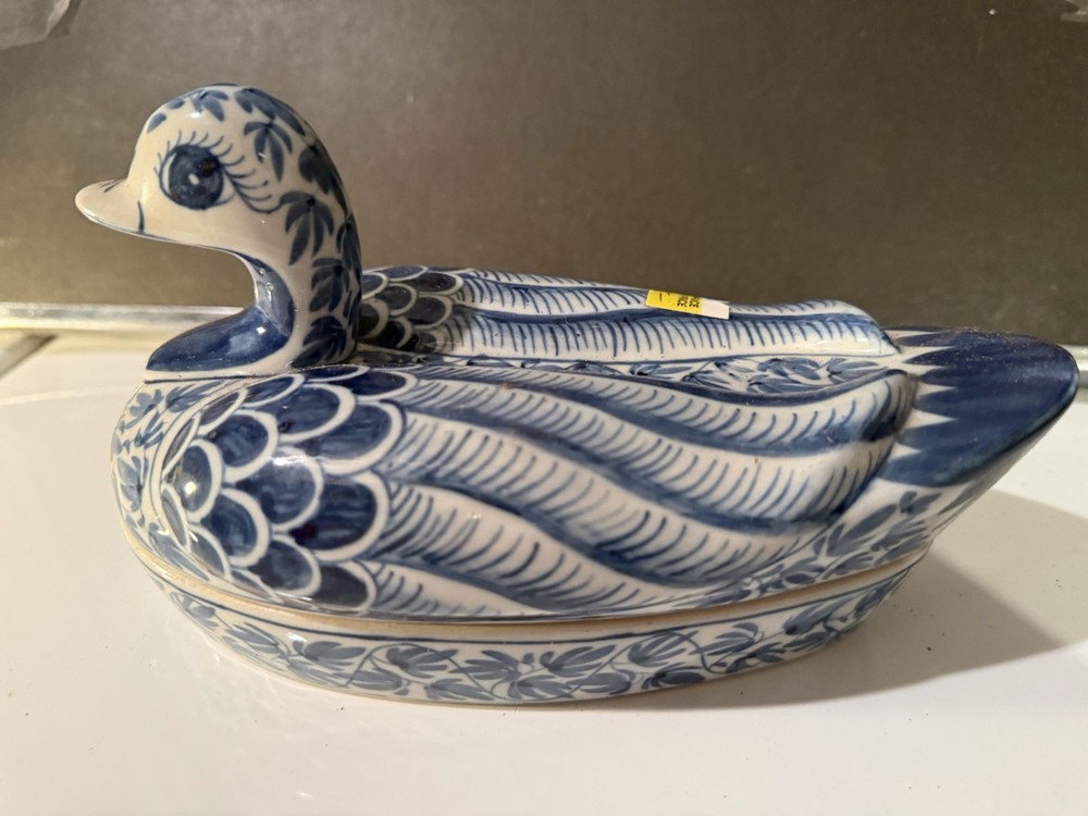 Hand Painted Delft Blue Duck Trinket Box Made in Thailand