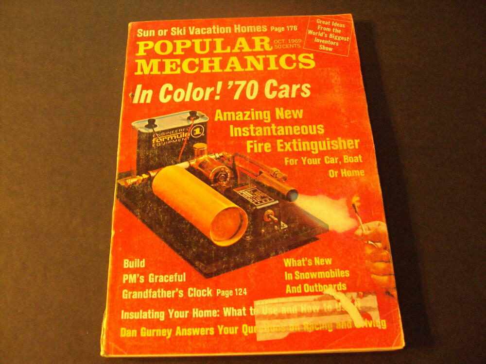 Popular Mechanics Oct 1969 Snowmobiles, Build Grandfather Clock       ID:68035