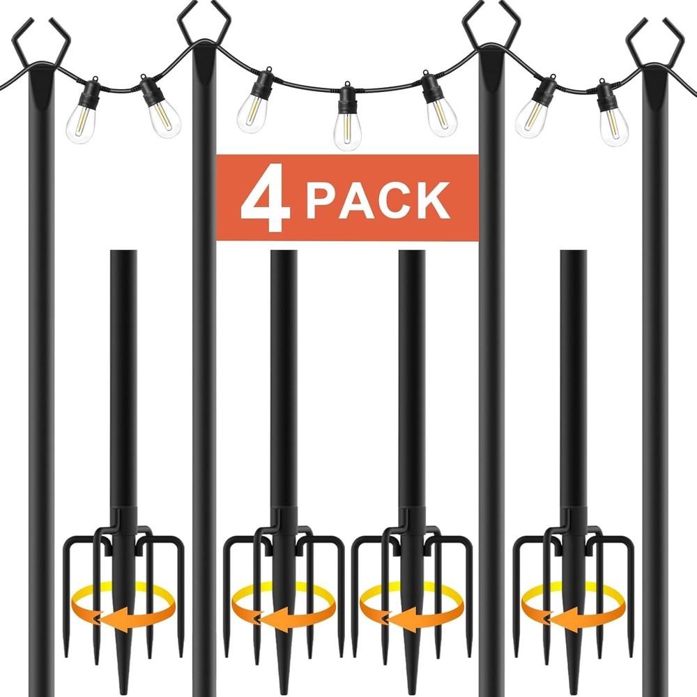 10Ft Outdoor String Light Poles 4 Pack Metal Stand for Patio Backyard Garden