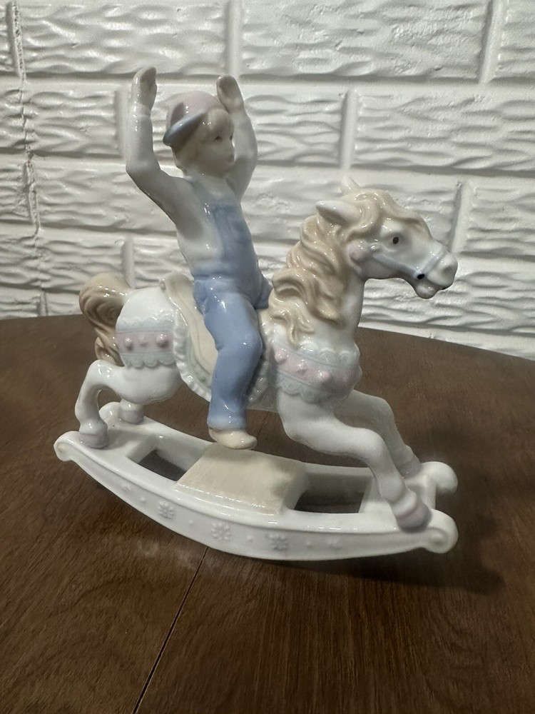 1991 Paul Sebastian Porcelain Boy on Rocking Horse Figurine 7x7 Inches