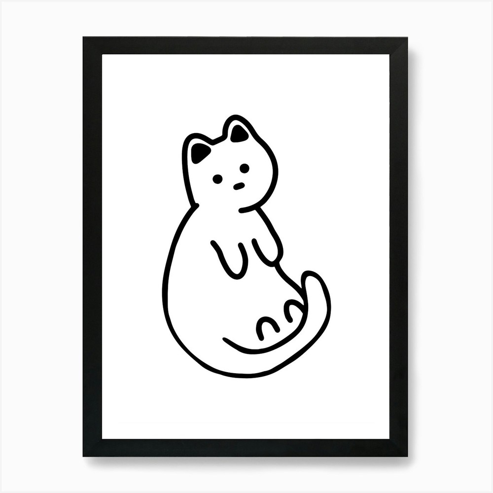 Cute Cat Hand Drawing Minimalist Il Framed Wall Art Poster Canvas Print Picture