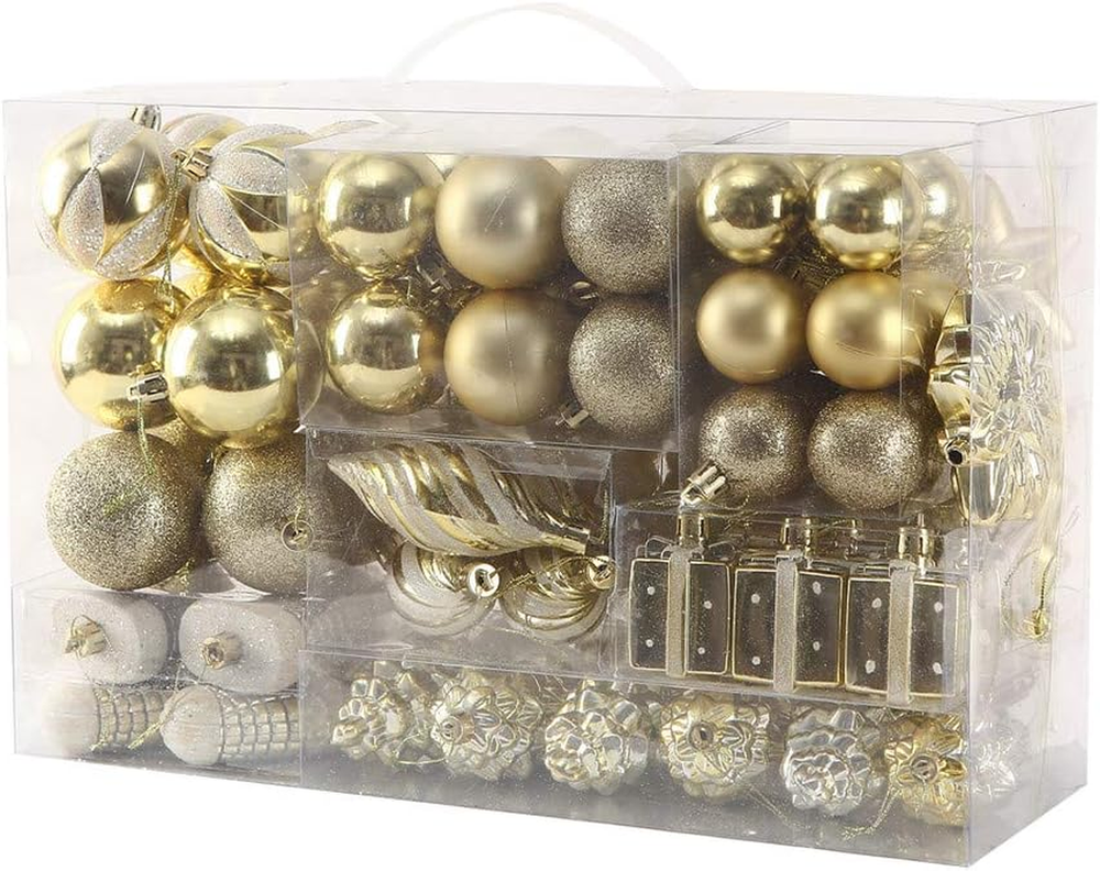 76Ct Christmas Tree Ornaments Set,Golden Shatterproof Christmas Balls Decoration