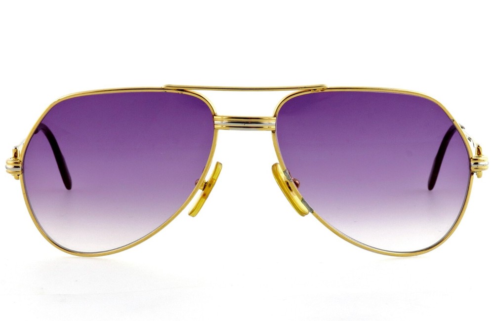 Vintage CARTIER C Decor 56mm 23K Gold Aviator Sunglasses France Excellent Unisex
