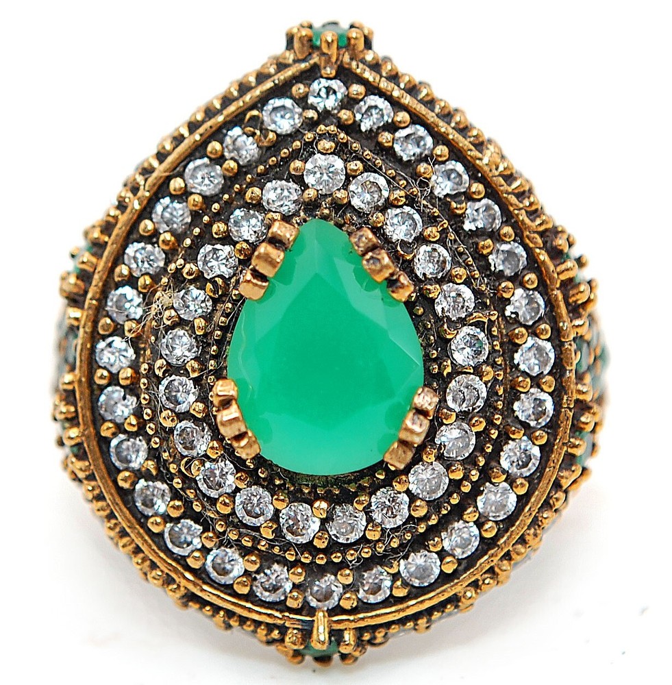 Vintage Ottoman Style 4CT Emerald 925 Sterling Silver Ring Size 8 Natural H3-7