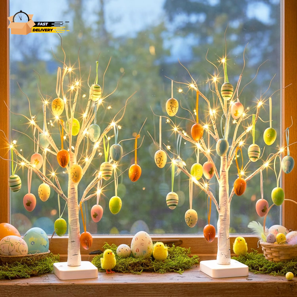 Easter Decorations, Easter Egg Tree with 36 Pcs Eggs Ornaments, Lighte