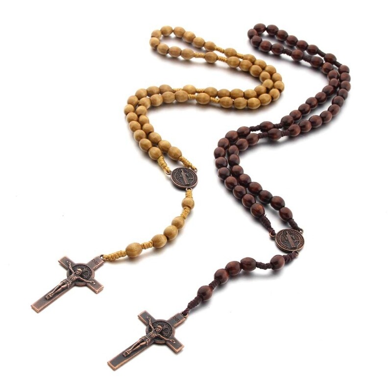 Hand-made Rosary Necklaces for Women Men Religious Cross Pendant Necklaces