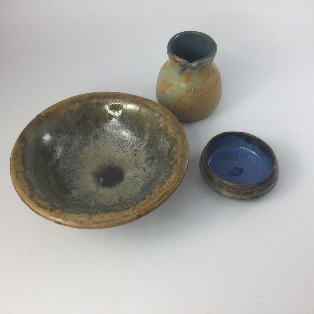Handmade Glazed Stoneware Mini Vase and 2 Bowls Set - Art Pottery Collection