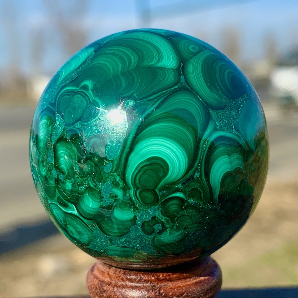 118G Natural glossy Malachite ball transparent cluster rough mineral sample