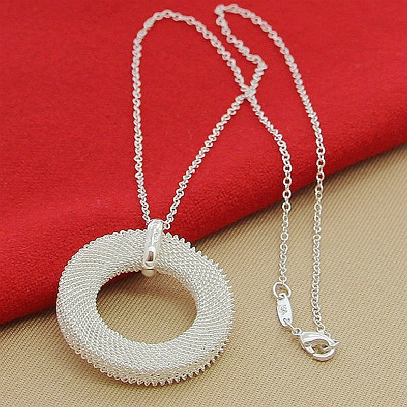 Mesh Magic 925 Sterling Silver Mesh Round Pendant Necklace Chain Accessories