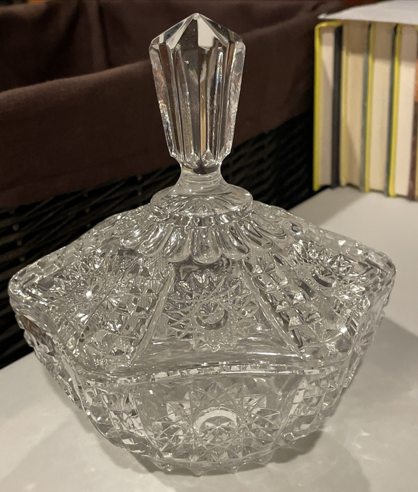 Vintage Glass Crystal Candy Bowl with Lid 7 Inch Tall 6 Inch Wide Gift Idea