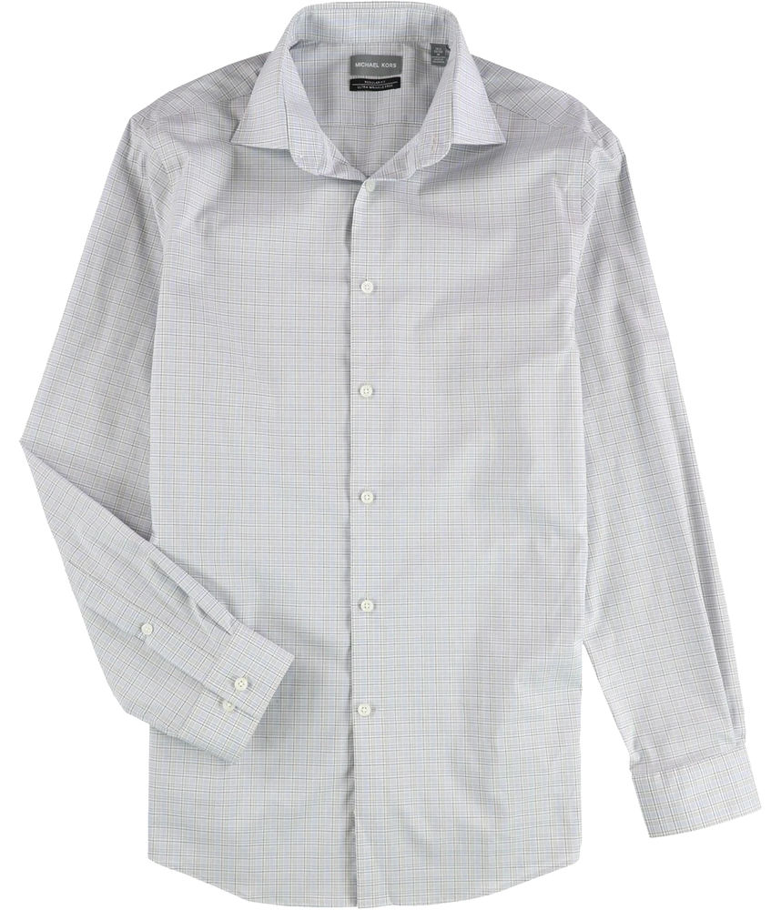 Michael Kors Mens Reg Fit  No Iron Check Dress Shirt  Grey Multi - 18 34/35 2XL
