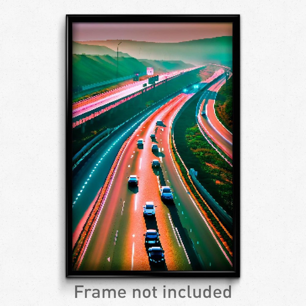 8-Bit Pixel Art Highway Poster - Psychedelic Trippy Gamer Print