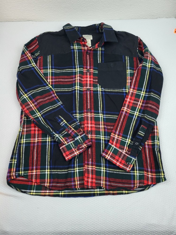 LL Bean Mens Large Red Scotch Plaid Flannel Shirt for Hunting & Outdoor Wear
