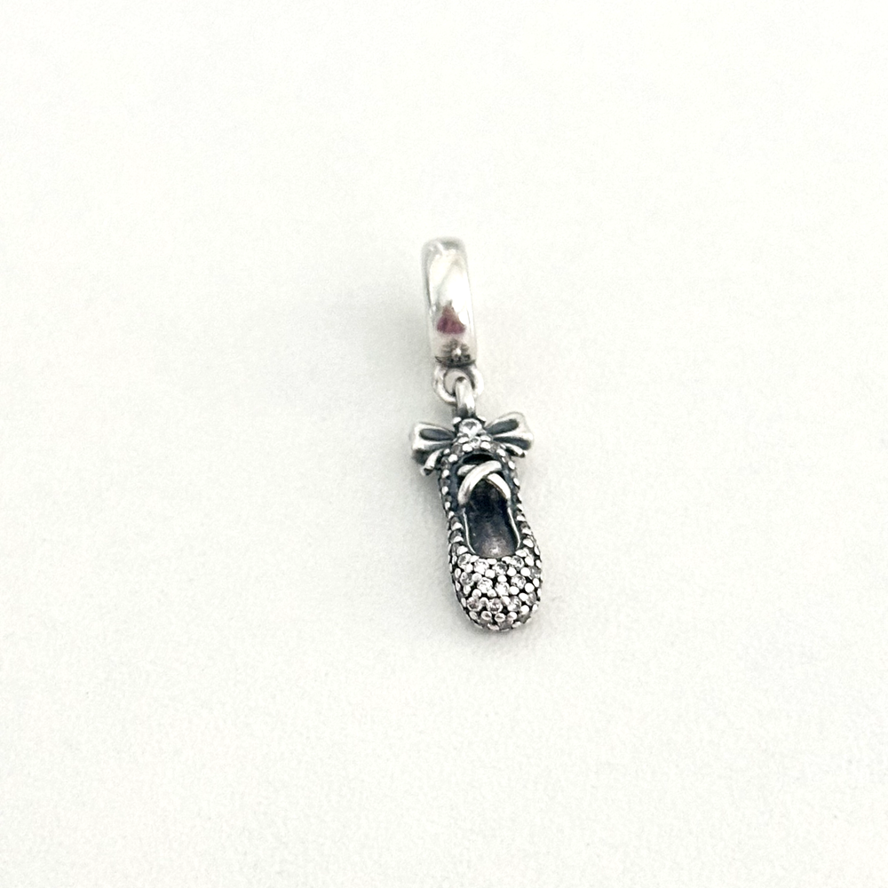 Retired Pandora Sterling Silver Ballerina Slipper CZ Dangle Charm