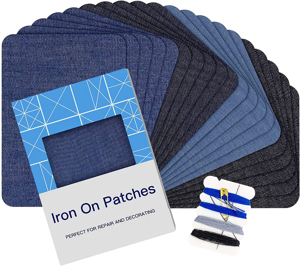 20PCS 3x4.25 Inch Denim Iron-On Patches for Clothes and Jeans Repair Kit in 4 Styles