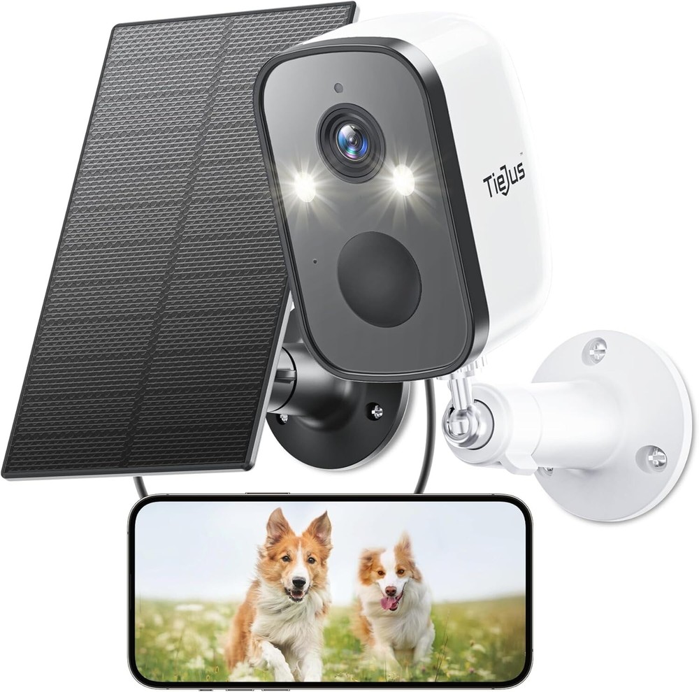 TIEJUS Security Camera Wireless Outdoor 2K Solar Battery Power Surveillance NEW
